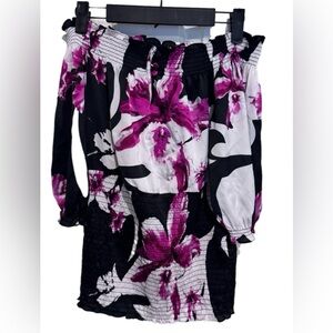 White House Black Market Pink and Black Floral Top